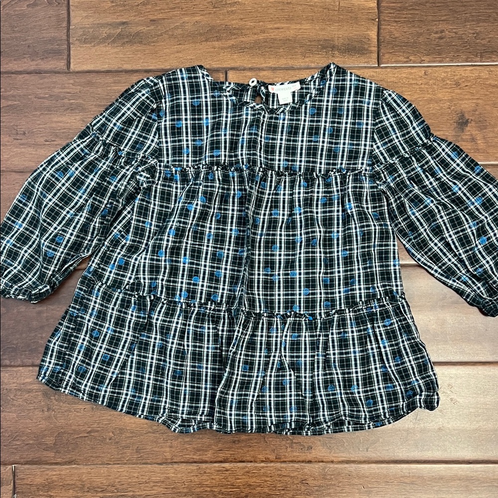 Crewcuts Black and Blue Plaid Kids Blouse